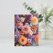 Herbststrauß mit Dahlien, Freesien und Gerbera Postkarte (Stehend Vorderseite)