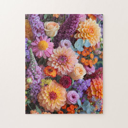 Herbststrauß mit Dahlien, Freesien und Gerbera Puzzle (Vertikal)