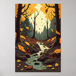 Herbststrom in Woods Orange Brown Green Poster