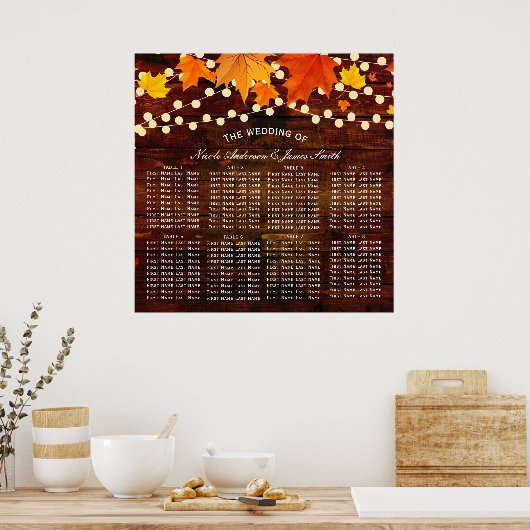 Herbststsaite strahlt Holz rustikale Hochzeitssitz Poster (Küche)
