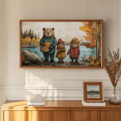 Herbsttag mit der Bärenfamilie am See Poster