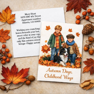 Herbsttage Kinder und Border Collie  Postkarte