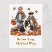 Herbsttage Kinder und Grenzkollie Postkarte (Vorderseite)