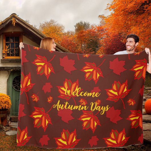 Herbsttage Rote Blätter Illustriertes Muster Fleecedecke