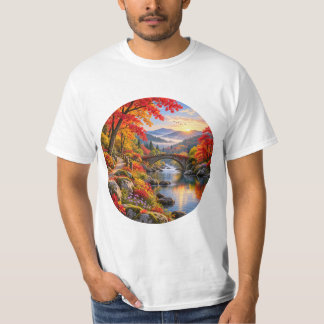 Herbsttal Steinbrücke Berg Sonnenaufgang T-Shirt