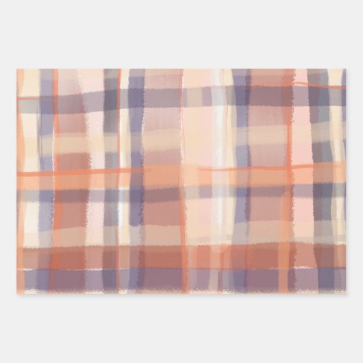 Herbsttartan kariert-beige-orange-Pflaume Karo mod Geschenkpapier Set (Vorderseite 2)