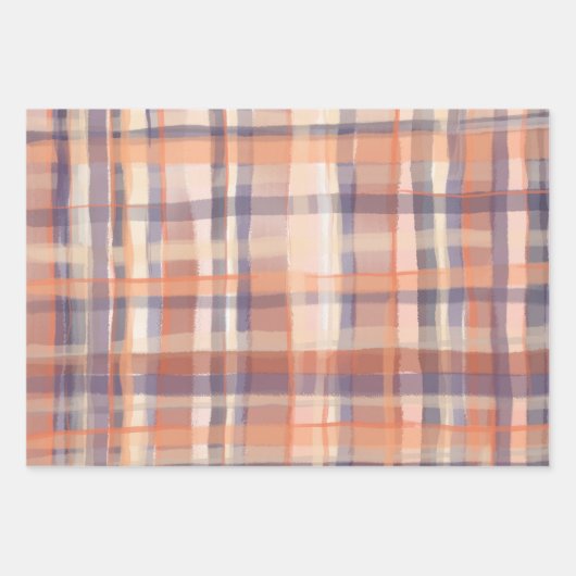 Herbsttartan kariert-beige-orange-Pflaume Karo mod Geschenkpapier Set (Vorderseite)