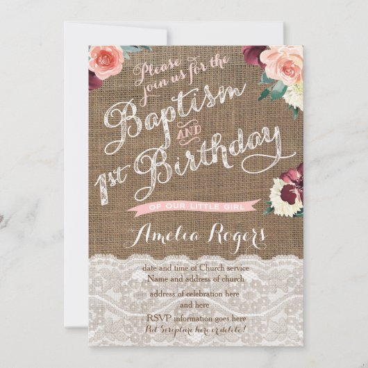 Herbsttaufe erste Geburtstagsparty für Mädchen Einladung (Vorderseite)