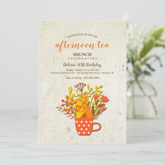 Herbsttee-Einladung Einladung (Stehend Vorderseite)