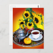 Herbsttee-Service mit Sonnenblumen Postkarte (Vorne/Hinten)