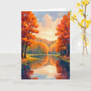 Herbstteich Wasserfarben-Natur im Herbstlaub Karte