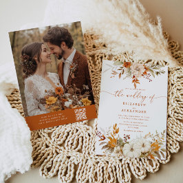 Herbstterracotta Foto Eleganter QR Code Hochzeit Einladung
