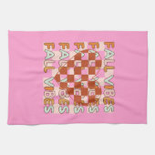 Herbstthema Checkered Heart | Fall Vibes Pink Geschirrtuch (Horizontal)