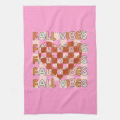 Herbstthema Checkered Heart | Fall Vibes Pink Geschirrtuch (Vertikal)