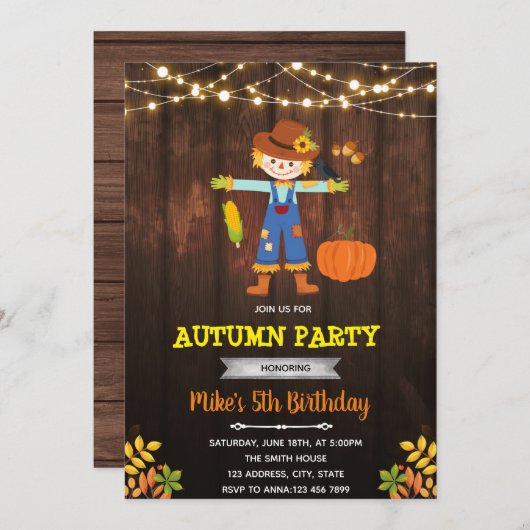 Herbstthema des Scarecrow-Erntedanks Einladung (Vorne/Hinten)