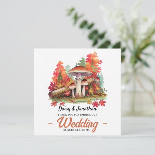 Herbstthema mit Wasserfarbenhochzeit im Pilz Dankeskarte (Stehend Vorderseite)