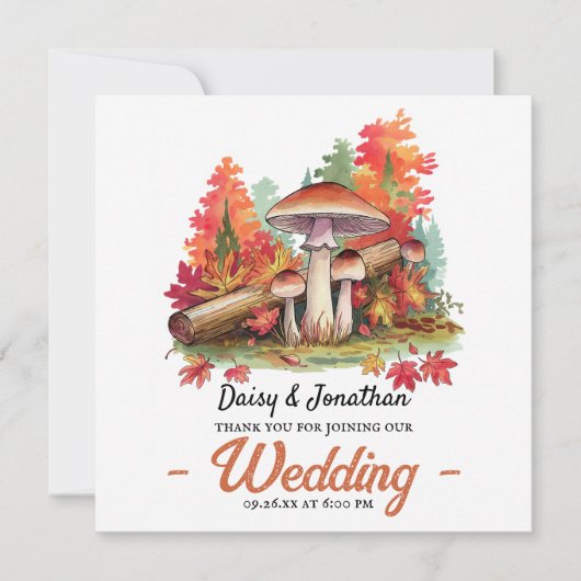 Herbstthema mit Wasserfarbenhochzeit im Pilz Dankeskarte (Vorderseite)