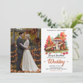 Herbstthema mit Wasserfarbenhochzeit im Pilz Einladung (Stehend Vorderseite)