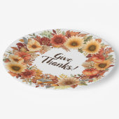 Herbstthematischer Erntedank mit Blume Kürbis Pappteller (Schrägansicht)