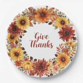 Herbstthematischer Erntedank mit Blume Kürbis Pappteller