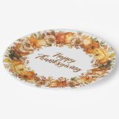 Herbstthematischer Erntedank mit Blume Kürbis Pappteller (Schrägansicht)