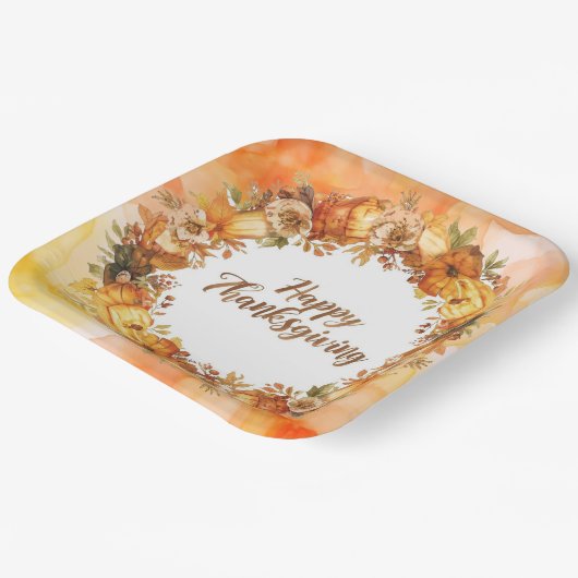 Herbstthematischer Erntedank mit Blume Kürbis Pappteller (Gewinkelt)