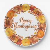 Herbstthematischer Erntedank mit Blume Kürbis Pappteller (Vorderseite)