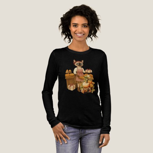 Herbstthematischer Erntedank mit Katze Tri-Blend Shirt (Volle Vorderseite)
