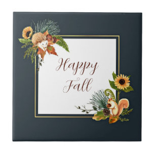 Herbsttiere und Natur mit anpassbarem Text Fliese