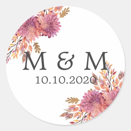 Herbsttraum | Hochzeitsklassische Monogramm Runder Aufkleber (Vorderseite)