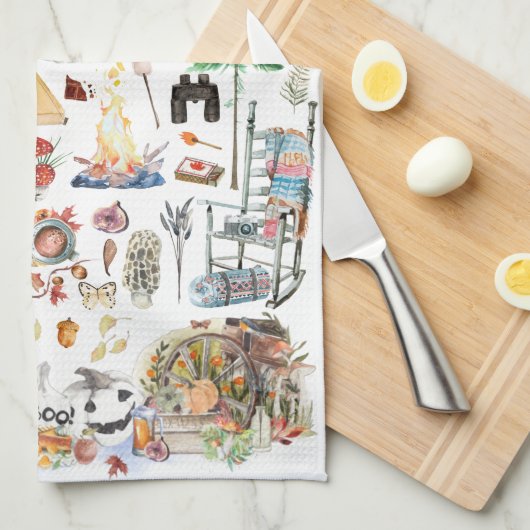 Herbstüberfluss | Rustikale Aquarellbilder Geschirrtuch (Viertel Falte)