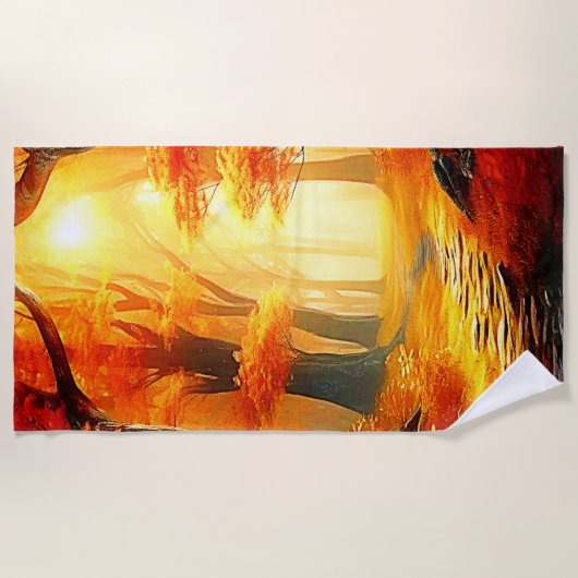 Herbstummel: Feuriger Waldweg Strandtuch (Vorderseite)