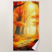 Herbstummel: Feuriger Waldweg Strandtuch (Vorderseite)