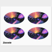 Herbstuntergang in Neon Ovaler Aufkleber (Blatt)