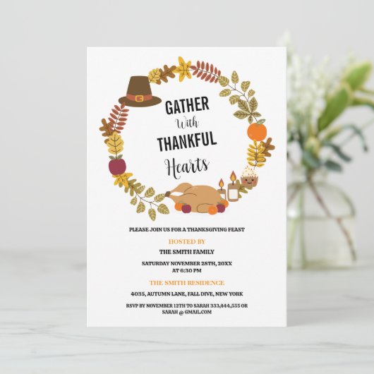 Herbstuntergang Kranz Erntedank Abendessen Party Einladung (Stehend Vorderseite)