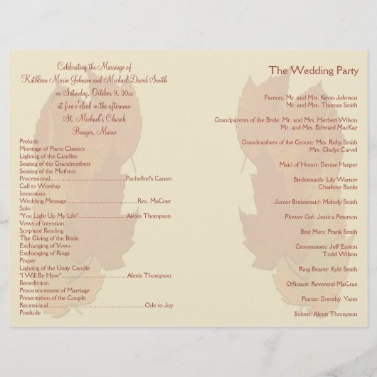 Herbsturlaub II Hochzeitsprogramm (Rückseite)