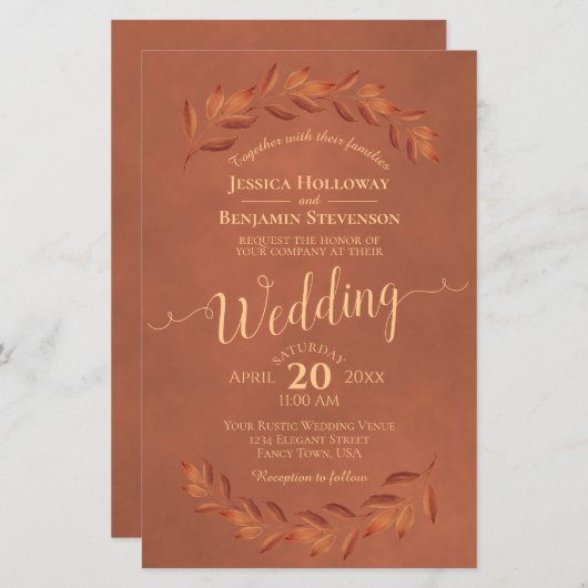 Herbsturlaub Terracotta BUDGET Einladung zur Hochz (Vorne/Hinten)