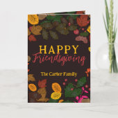 Herbstverlässt Acorns Berries Happy Friendsgiving Karte (Vorderseite)