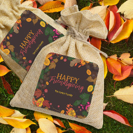 Herbstverlässt Acorns Berries Happy Friendsgiving Quadratischer Aufkleber