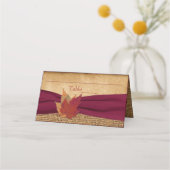 Herbstverlässt IMITATE Burlap, Burgund Ribbon Platzkarte (Vorderseite)