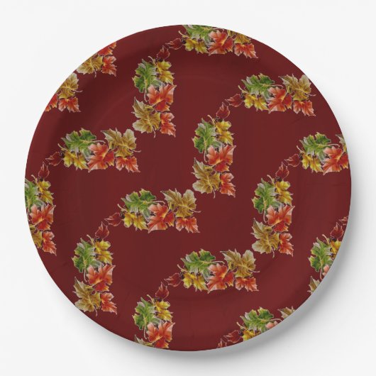 Herbstverlässt Muster-Burgunder-Teller Pappteller (Vorderseite)