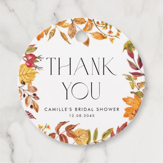 Herbstverlässt Wreath Brautparty Danke Geschenkanhänger (Vorderseite)