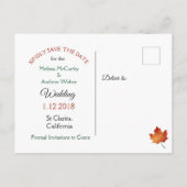 Herbstverläufe Hochzeit speichern das Datum Ankündigungspostkarte (Rückseite)