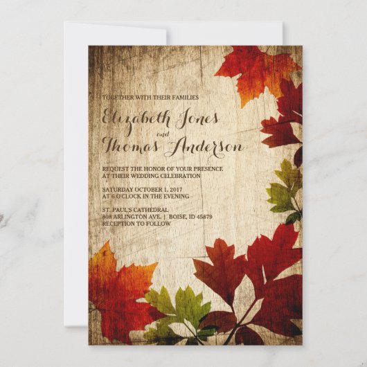 Herbstverläufe in der holzrustikalen Hochzeit im H Einladung (Vorderseite)