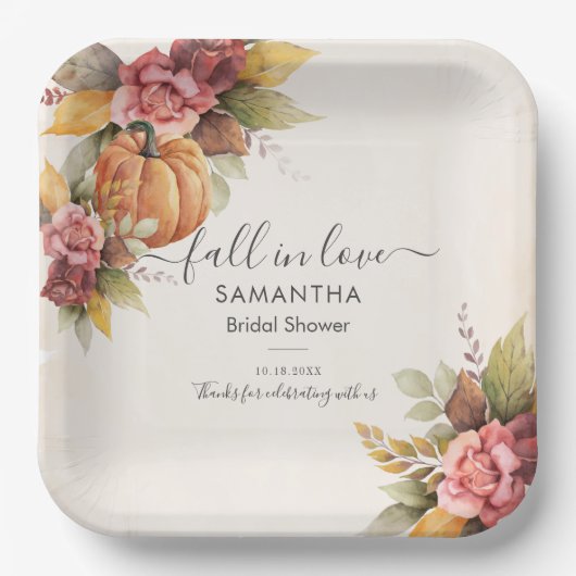 Herbstverluste Rückgang der Liebe Pumpkin-Brautpar Pappteller (Vorderseite)