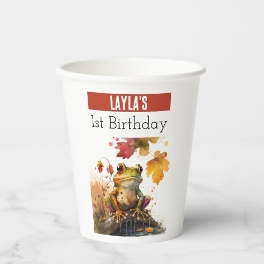 Herbstvibes Frosch - 1. Geburtstag - Pappbecher (Vorderseite)