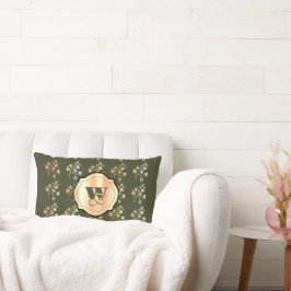 Herbstvibes goldener Weinzweig auf Khaki Monogram Lendenkissen