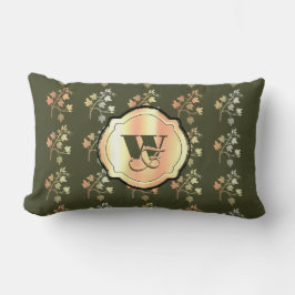 Herbstvibes goldener Weinzweig auf Khaki Monogram Lendenkissen