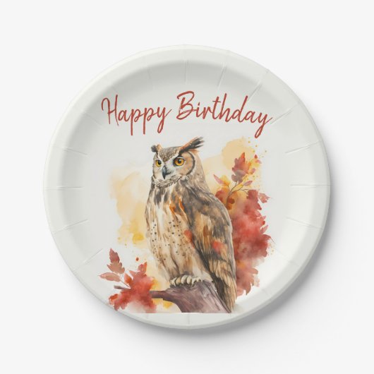 Herbstvibes Owl - Geburtstag Pappteller (Vorderseite)