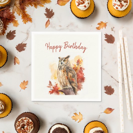 Herbstvibes Owl - Geburtstag Serviette